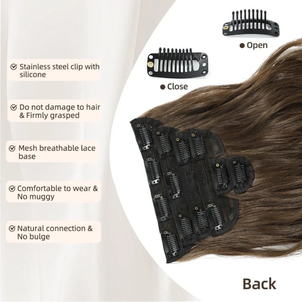 New Clip-in Hair Extensions 6PCS Medium Brown Long Wavy Soft Natural Blending